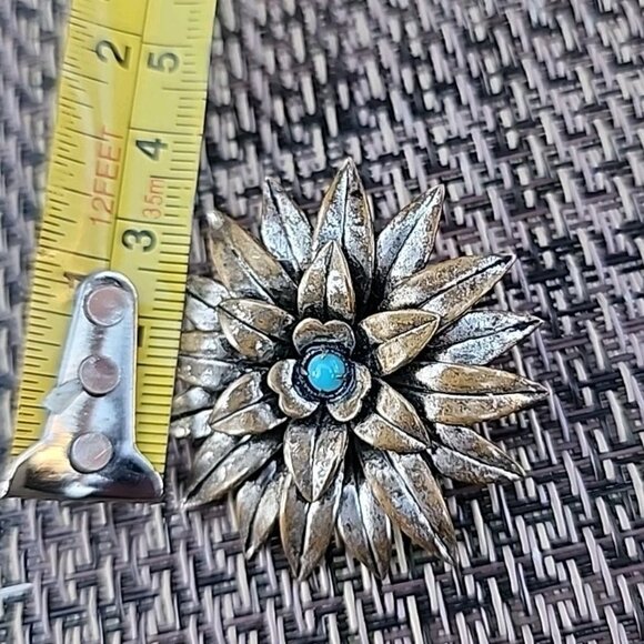 VTG 30s Made in Austria Blue Rhinestone 3D Flower Silvertone Metal Pin Brooch - Picture 5 of 9